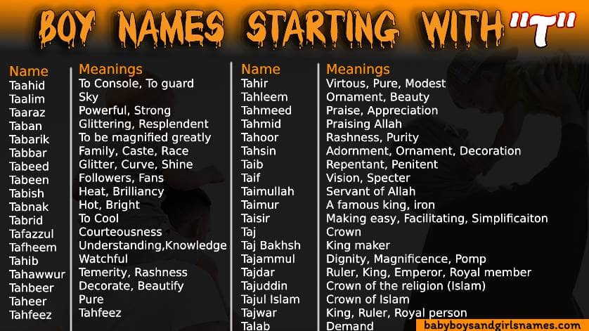Muslim boy names starting with t